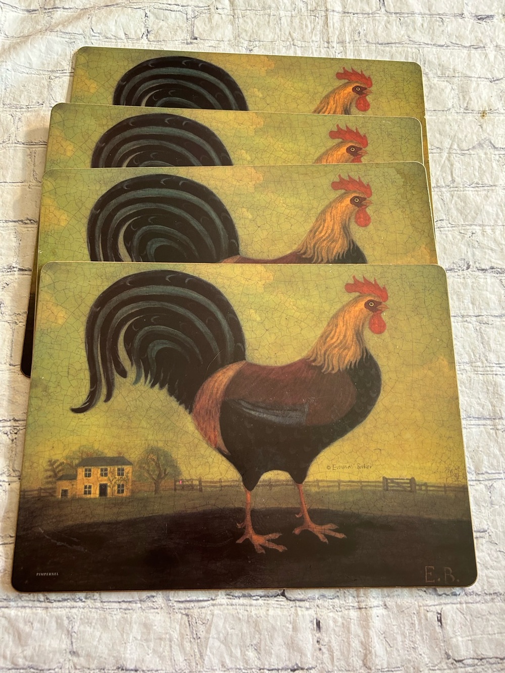 PIMPERNEL EMMA BAKER ROOSTER VTG (4) CORK BACK FARMHOUSE PLACEMATS